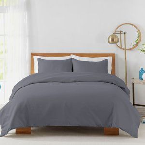 new GRAYISH BLUE Liberty Procurement QUEEN 450 TC Cotton Duvet Cover & 2 Shams